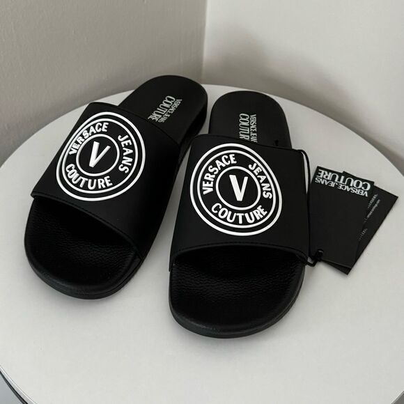 ⭕️ VERSACE JEANS Men’s Slippers Flit Flops Sandals Black Designer 43 US 10 - Picture 3 of 7